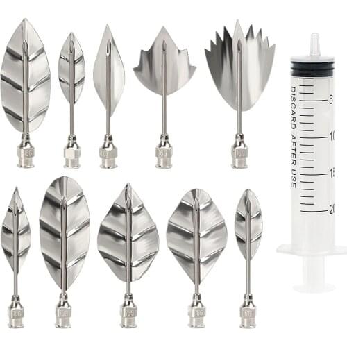 10 Pcs Pudding Nozzle +1 Syringe Tools Cake Decorating Tools 3D Jelly Flower Cake Jello Gelatin Art Tool Bakeware Russia Nozzle