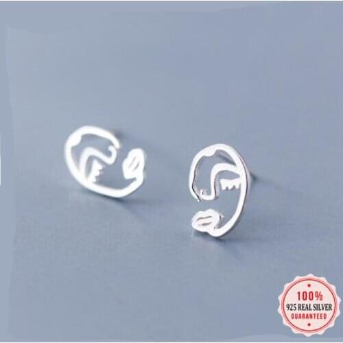 100% Solid 925 Sterling Silver Small Cool Face Stud Earrings For Girl Women Fine Silver Jewelry Wholesale lots DS1465