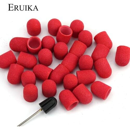 20pcs 10*15mm Red Nail Sanding Cap Cuticle Drill Accessories Milling Bits Foot Cutter Burr Accessory