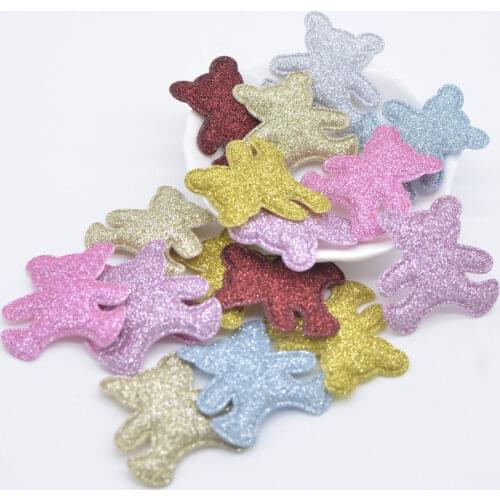 50Pcs 35*35mm Padded Glitter Fabric Bear Applique for DIY Clothes Crafts Fabric Sewing Supplies Patches Hair BB Clips Decor H99