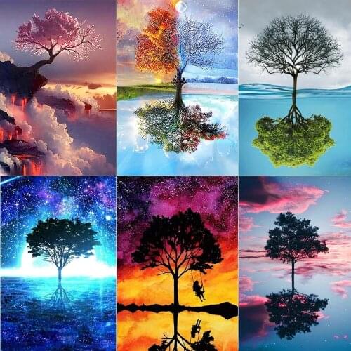 5D Diamond Painting Fantasy Embroidery Landscape Tree Reflection Spring Rhinestone Mosaic Diamond Inlaid Home Decoration