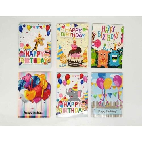 6 stks 5D DIY Diamant Schilderij Cartoon Birthday card Craft Kids Festival Begroetenhappy Birthday Mini Kerstman Vrolijk