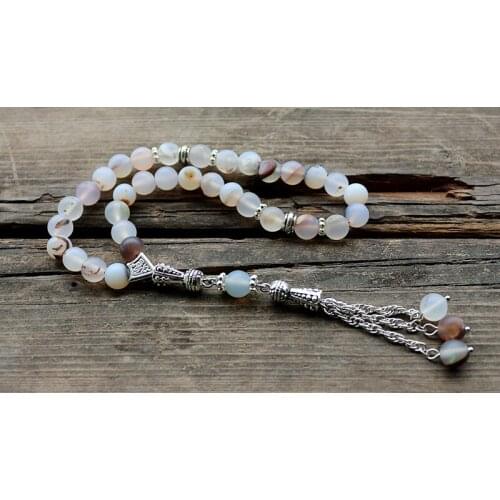 8mm natural Grind arenaceous Stone Round Shape 33 Prayer Beads Islamic Muslim Tasbih Allah Mohammed Rosary For Men&Women