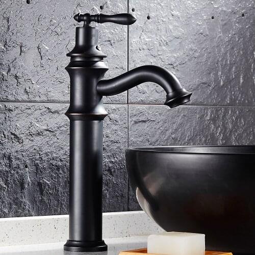 Bathroom toilet black brass faucet European style retro hot and cold mixing basin bamboo faucet single handle high style faucet