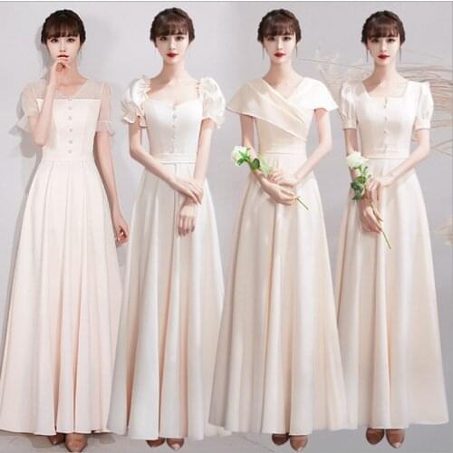 Bridesmaid Dresses Champagne Vintage Satin Short Sleeves Bottons Vestido De Fiesta De Boda Suknia Slubna Korea Party Gown
