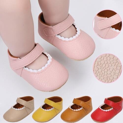 #EW Toddler Baby Girls Lace Shoes Children Solid Color Leather Rubber Soles Hook & Loop Princess Shoes Prewalker детская обувь