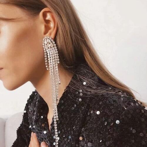 JIJIAWENHUA New Luxury Rhinestone Long Tassel Pendant Womens Earrings Dinner Party Wedding Gift Fashion Jewelry Accessories