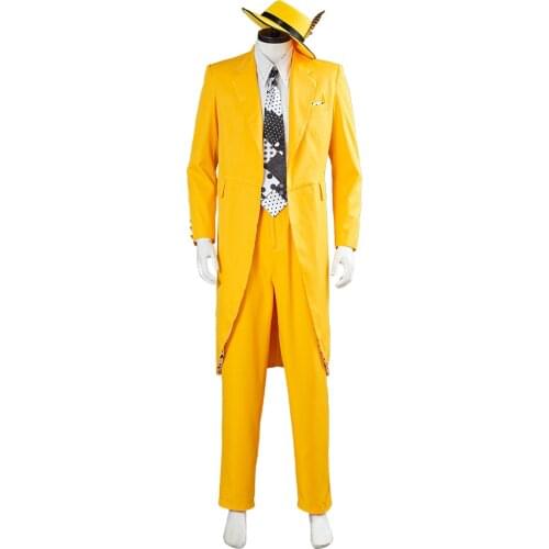 Halloween Carnival Costume The Mask Jim Carrey Yellow Suit Cosplay Costume Men Uniform Outfits