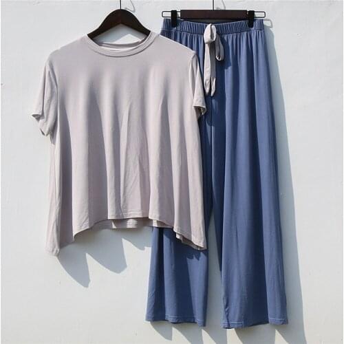 Summer Pajamas Two Pieces Sets Woman Clothing Sets Pants Woman and Blouse Cotton Soft Modal Summer Suit for Women Home Suit