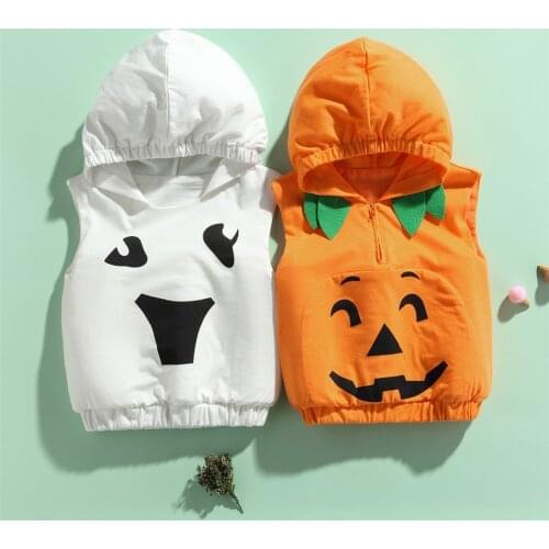 0-24 Months Baby Girls Boys Halloween Hooded Vests Infant Cartoon Ghost Cosplay Costume Sleeveless Pullover Coats Outerwear