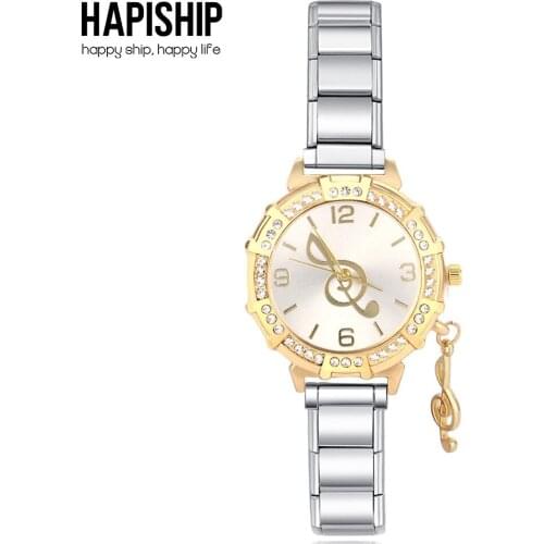 Hapiship Fashion Men Women Gold Music Notation Watch Stainless Steel Bracelet Bangle For Party Friend Wife Birthday Jewelry G028