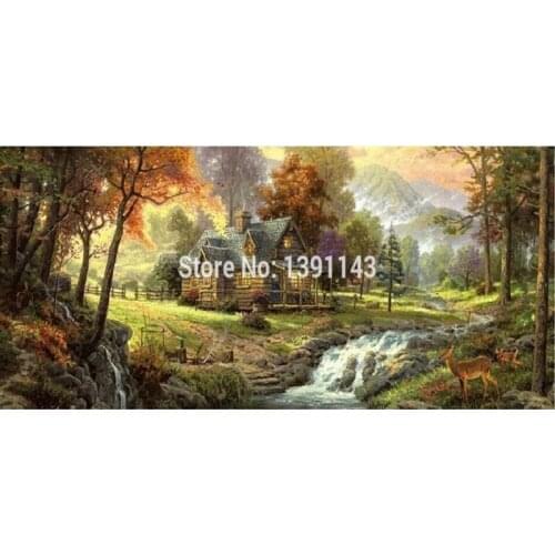 Diy diamond embroidery painting set mountain river home handcraft square rhinestone cross picture with beautiful box packing