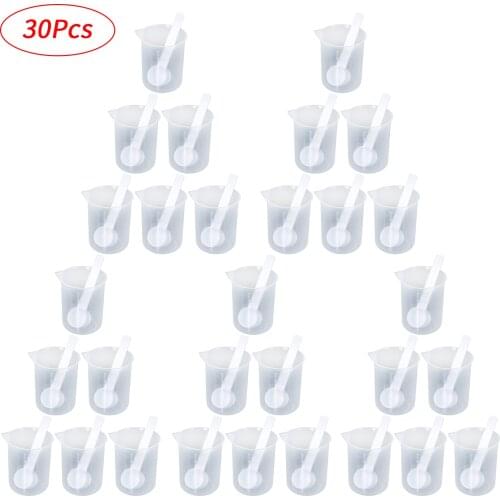 30Pcs Measuring Cups Kit Graduated Plastic Beakers Spout Measuring Mugs with Milk Powder Spoons Set for Kitchen Baking Accessory