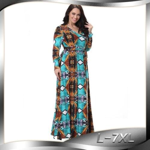 New womens clothing v-neck womens dresses european dresses full dress L-7XL plus size print clothing 5212