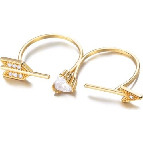 New ins Cupid Arrow Rings For Women Adjustable Two Finger Ring One Arrow Piercing Heart Jewelry Party Gifts For Girlfriend BFF