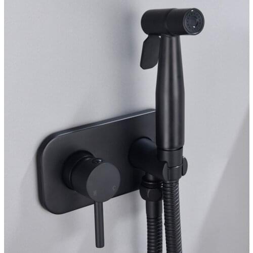 New Solid Brass Toilet Bidet Sprayer Set Wall Mounted Hot And Cold Water Mixer Hygienic Hand Black Toilet Bidet Shower Set