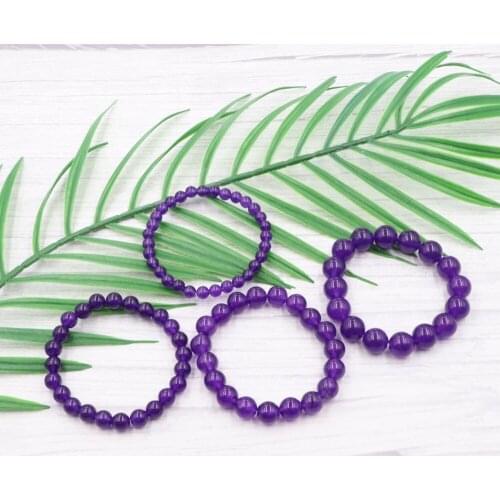 New Trendy Boho Women Bracelet Natural Stone Amethysts Crystal Round Beads Strand Bracelets Bangles Wristband Jewelry 19cm B355