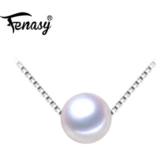 FENASY round pearl classic necklaces High Quality Pearl Pendant For Girl 925 Silver jewelry 6-10MM Natural Pearl Choker Necklace