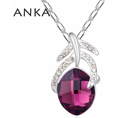 ANKA Promotion Trendy Women Pendant Necklaces New Feather Necklace Main Stone Crystals from Austrian #107557