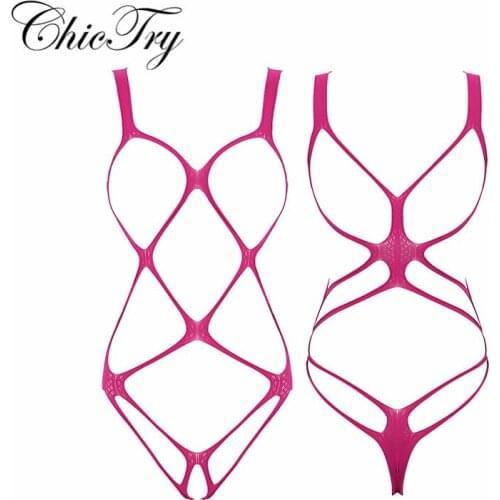 Sexy Women Exotic Teddies Bodysuit Hollow Fishnet Lingerie Open Cups Crotchless Bodystockings See-through Stretchy Nightwear