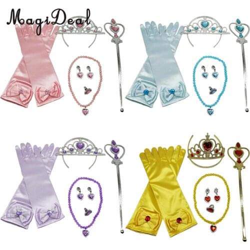 Princess Belle Dress Costume Accessory Glove Wand Tiara Jewerly Set Yellow/Blue/Pink/Purple