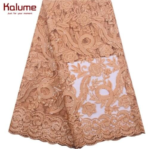 Kalume High Quality French Milk Silk Lace Fabric Latest African Dry Lace Fabric With Sequins Nigerian Tulle Lace For Party F1881