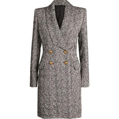 Herringbone Twill Woolen Coat Women Autumn Winter New 2020 Double-breasted Button Turn-down Collar Long Trench Coat Windbreake