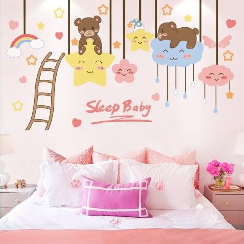 [shijuekongjian] Bear Animals Wall Stickers DIY Stars Clouds Wall Decor Decals for Kids Rooms Children Nursery House Decoration
