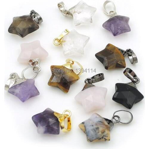 Mixed Stones Amethys t/Tiger Eye/Pink Quartz/Agat e Faceted Star Pendants Approx 14*12*5mm