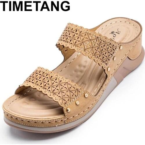 TIMETANGSummer Women Wedges Sandals New Hollow out Ladies Slides Comfortable Outdoor Beach Slip On Shoes Non-Slip Female Slipper