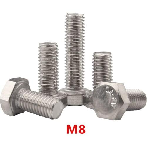 M8 Hexagonal Screws DIN933 External Hex Hexagon Head Cap Screw Bolts A2-70 304 Stainless steel M8*10/12/16/20/25/30/35mm