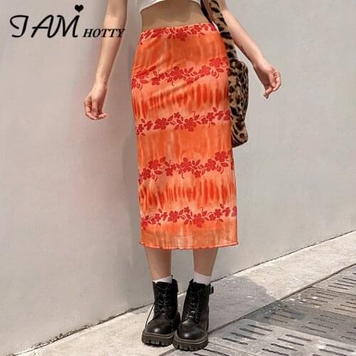 Y2k Aesthetic Floral Printed Long Skirt Women Harajuku Kawaii High-waisted Summer Party Beach Outfit Vintage Skirts 90s Iamhotty