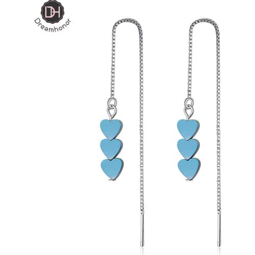 Dreamhonor 2021 Trend Fashion Geometric Gradient Heart Dangle Earrings for Women 925 Sterling Silver Long Drop Earring Jewelry