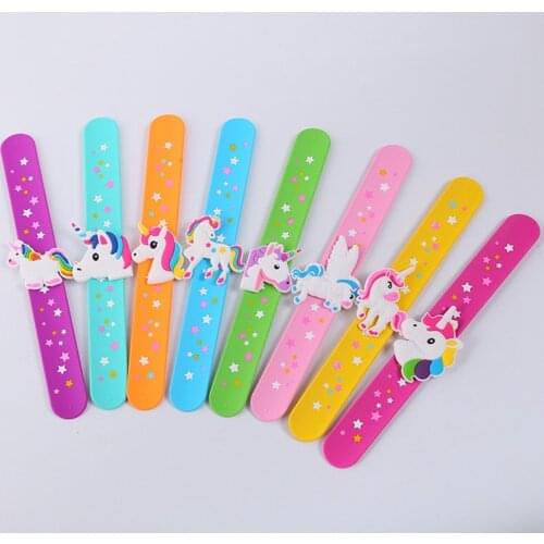 1PCS Unicorn Slap Snap Wrap Wristband Band Bracelet Hand Ring Kids Boy Vogue Silicone Wristband Kids Toy Birthday Party Favors