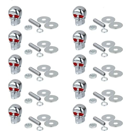 10Pcs Chrome Steel Skull License Plate Frame Bolts For Motorcycle Motorbike