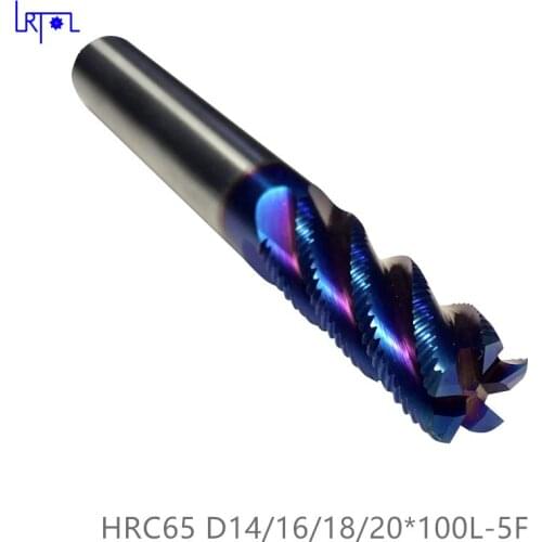 2PCS HRC65 D14/16/18/20*100MM 5Flutes tungsten solide Roughing End Mills Spiral Bit Milling Tools Carbide CNC Router bits