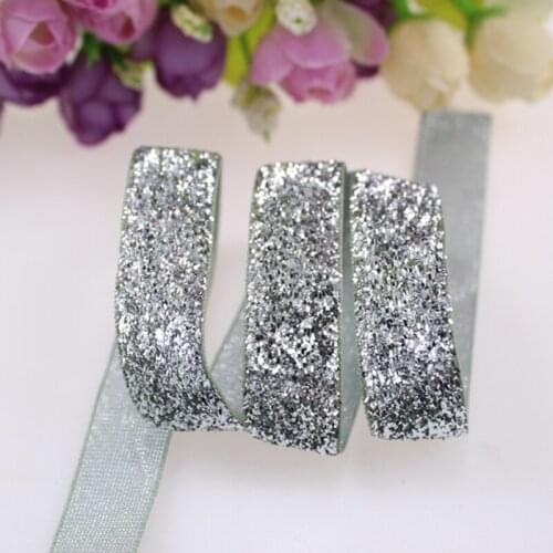 5/8" Sliver Glitter Elastic velvet ribbon 50 yards per lot C16-DL-1