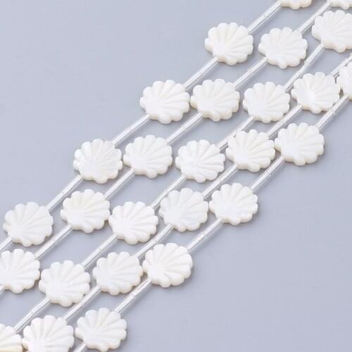 50pcs Natural White Shell Beads Mother of Pearl Shell Beads Shell Shaped Seashell Color 12x12x3mm, Hole: 1mm