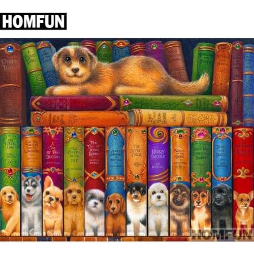 HOMFUN Full Square/Round Drill 5D DIY Diamond Painting "dog & book" Embroidery Cross Stitch 5D Home Decor Gift A01571