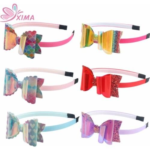 1PC Girls PVC Hair Bows Headband Festival Hairband 3.5inch Glitter Bows Teeth Hairband For Girls Women Hair Accessories