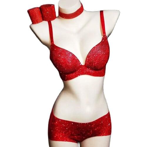 Sparkling Rhinestones Bikini Suits Nightclub Dance Show Wear Personality Performance Costume Ladies Stage Uniform Outfit