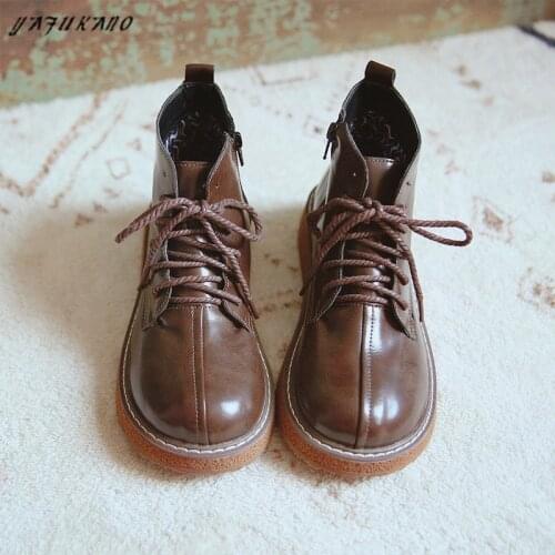 Literary Retro Lace-Up Martin Boots Original Handmade Comfortable Platform Women Boots Casual Short Boots Retro Warm Ankle Boots