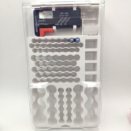 ABS Battery Organizer Storage Case with Hinged Clear Cover, Removable Battery Tester, Holds 93 Batteries in Various Sizes