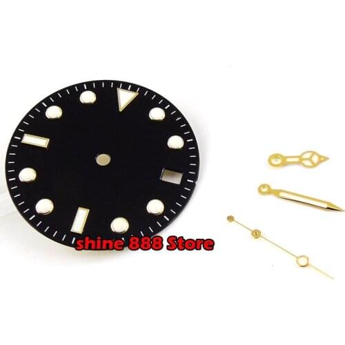Nologo 28.5mm Watch Dial Gold Coated Date Window + Watch Hands Fit NH35 DG2813,Miyota 82Series Movement