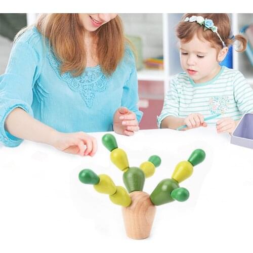 Wooden Mini Portable Sustainably Balancing Cactus Kid Home Desktop Toy Home Desktop Toy Mini Portable Kid Desktop Toy