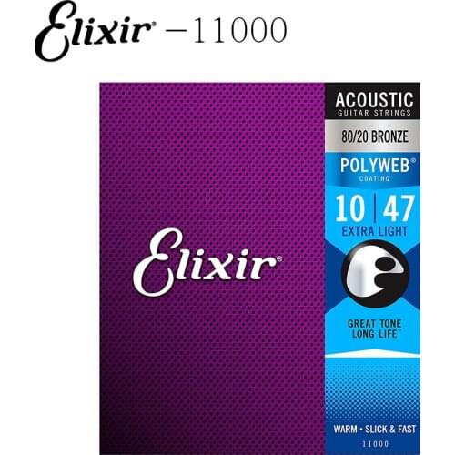 Elixir 11000 Strings 80/20 Bronze Acoustic Guitar Strings w POLYWEB Coating, Extra Light (.010-.047)