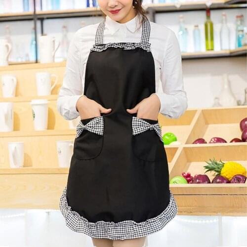Apron Women Bowknot Ruffles Baking Kitchen Coffee Shop Cooking BBQ Cover Pocket Apron Household Cleaning Tools