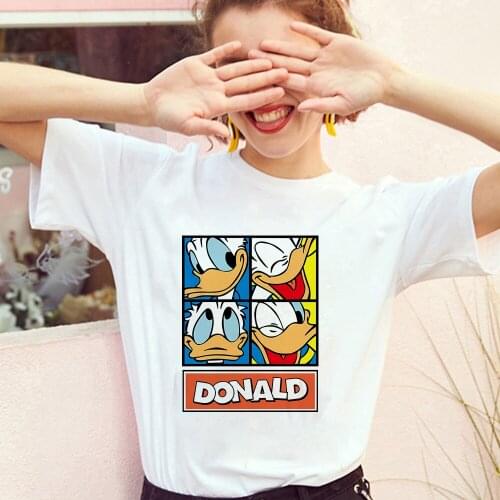 Donald Duck Print T Shirt Women Disney Kawaii Camisetas De Mujer O-Neck Summer Tee Tops For Female Dropship Short Sleeve
