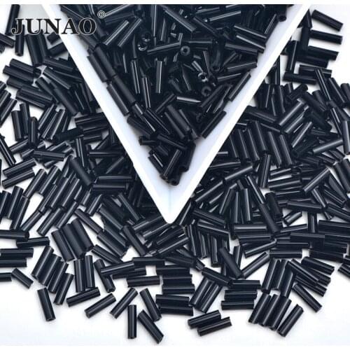JUNAO 20g 6mm Black Glass Rhinestone Beads Bugle Tube Beads Sewing Glass Bead Loose Spacer Stones For DIY Clothes Jewelry Making