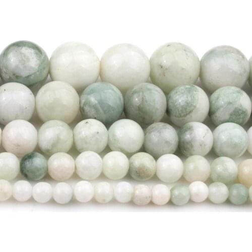 4/6/8/10/12 mm Green White Maotian Jades Stone Beads For Accessories Jewellery Making DIY Bracelets 15''/Strand